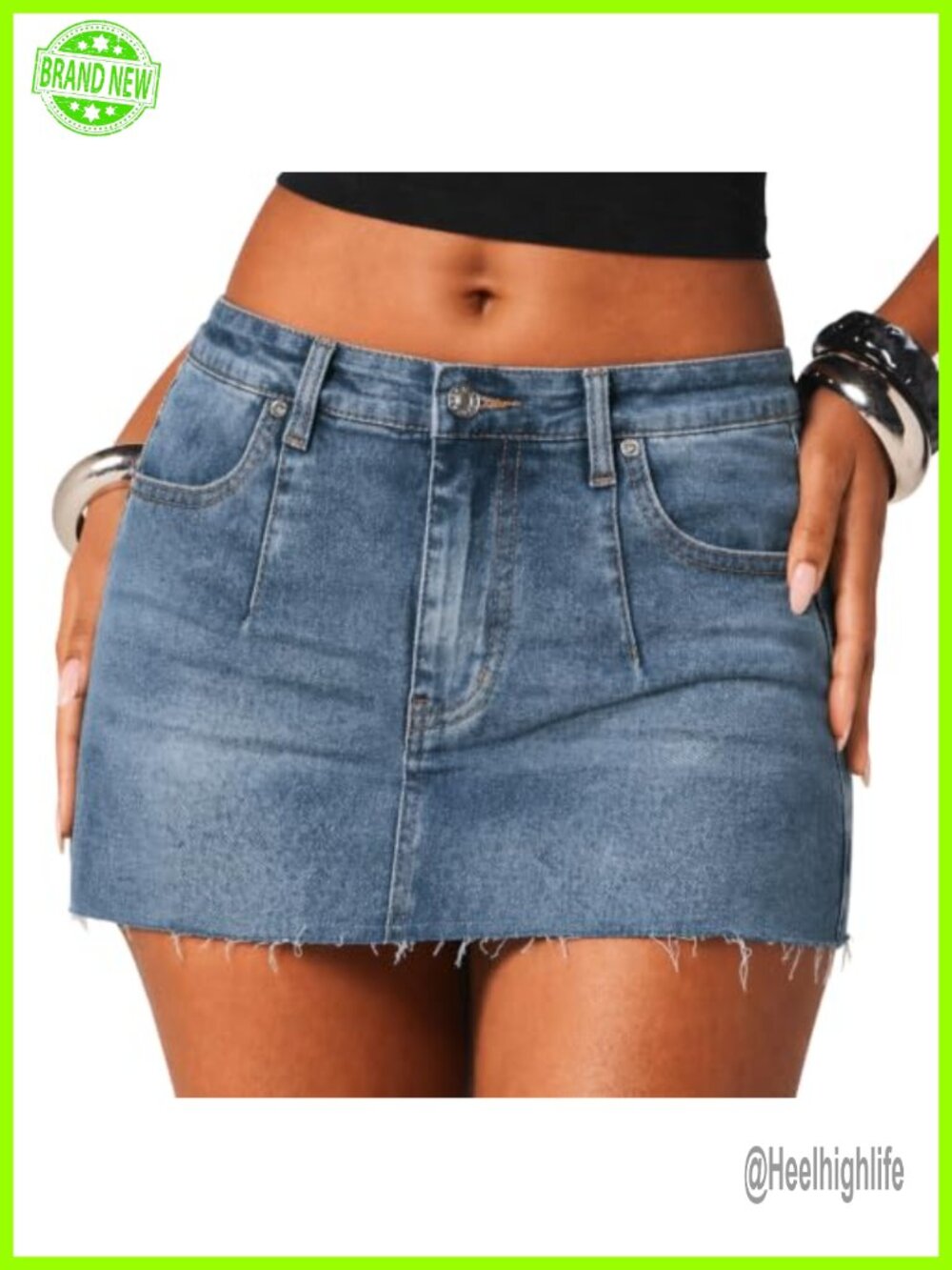Low Rise Mini Denim Skirt Stretchy Cotton Blend Raw Hem Micro Skort